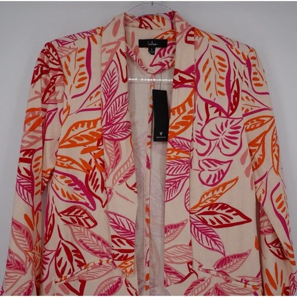 Lulus Blazer Womens Small Linen Blend Floral Leaf Print Open Front Jacket NEW - Picture 5 of 11